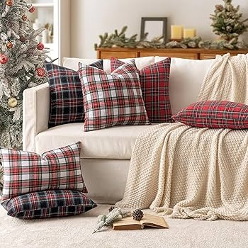 Throw Pillow Festive Plaid Cushion Covers Set of Two Red Tartan