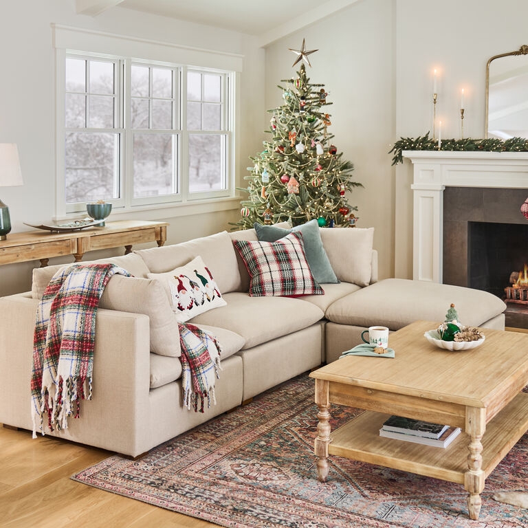 Throw Pillow Festive Plaid Outdoor Pillow in Traditional Red and Green