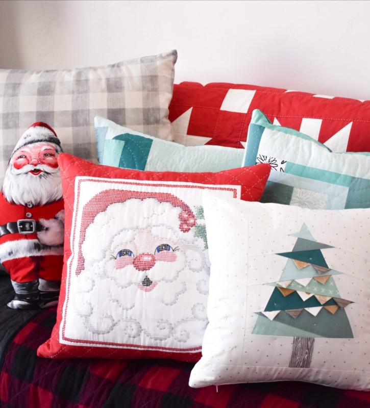 Throw Pillow Festive Red White Patchwork Swiss Cross Graphic Typography