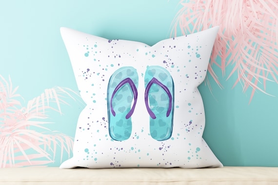 Throw Pillow: Flip Flop Graphic on White Woven Fabric
