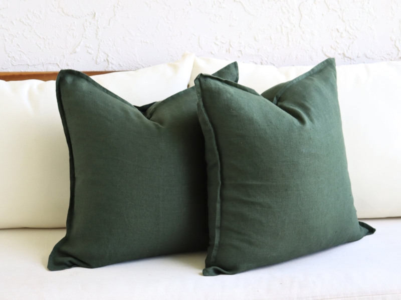 Throw Pillow: Forest Green Linen-Like Fabric, Square Natural Cushion