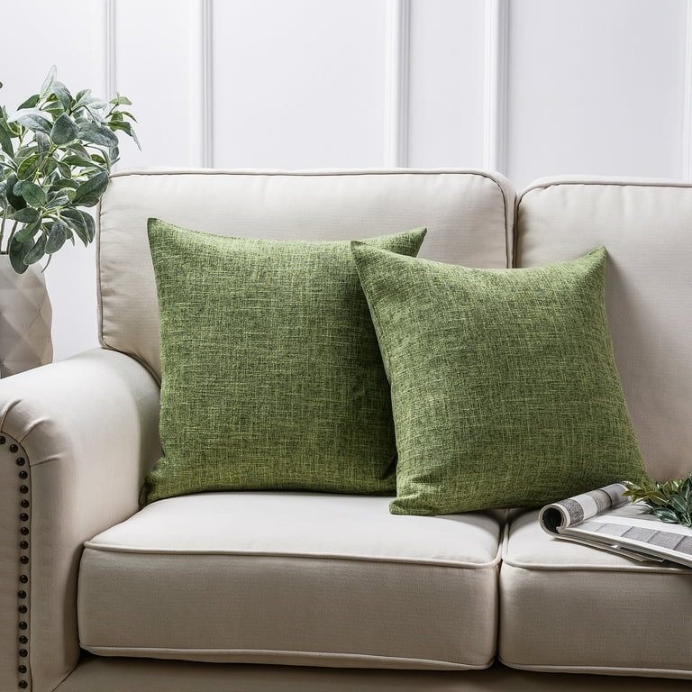 Throw Pillow: Forest Green Woven Texture, Rustic Farmhouse Style Cushion.