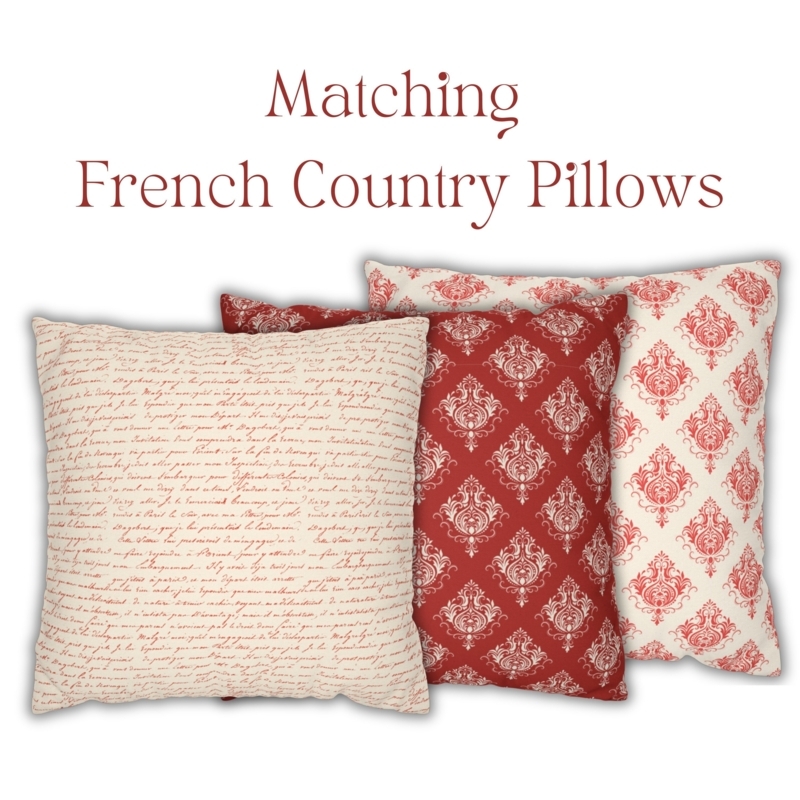 Throw Pillow French Script Red Damask Pattern Shabby Chic Set