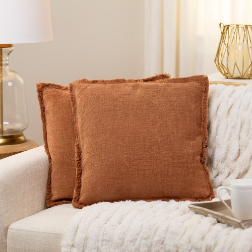 Throw Pillow Fringe Trim Rust Orange Thick Cotton Weave Boho Style