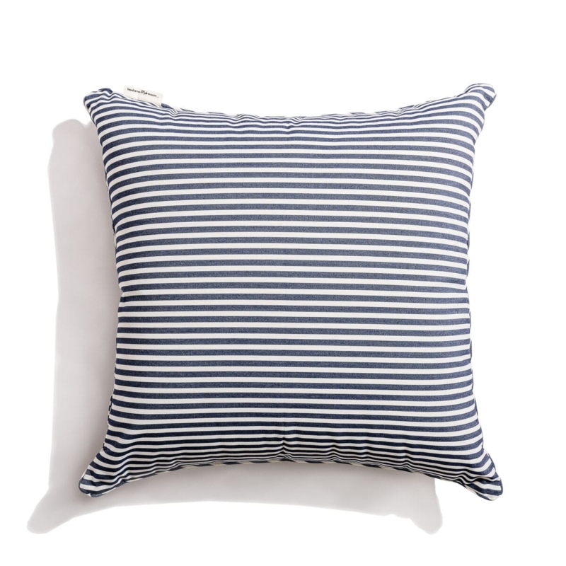 Throw Pillow: Fringed Edges, Navy and White Striped Coastal Canvas Decor.