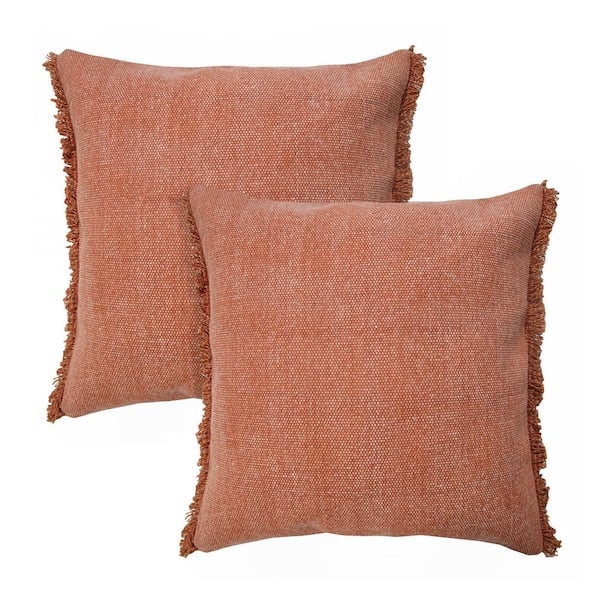 Throw Pillow Fringed Edges Rust Stonewashed Texture Boho Accent