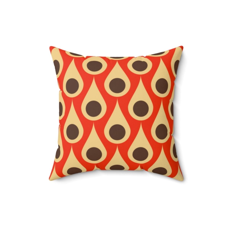 Throw Pillow: Geometric Drop Pattern, Burnt Orange and Brown Retro 70s
