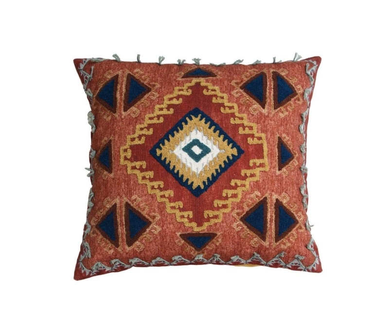 Throw Pillow Geometric Embroidery Cream Base Fabric Modern Boho