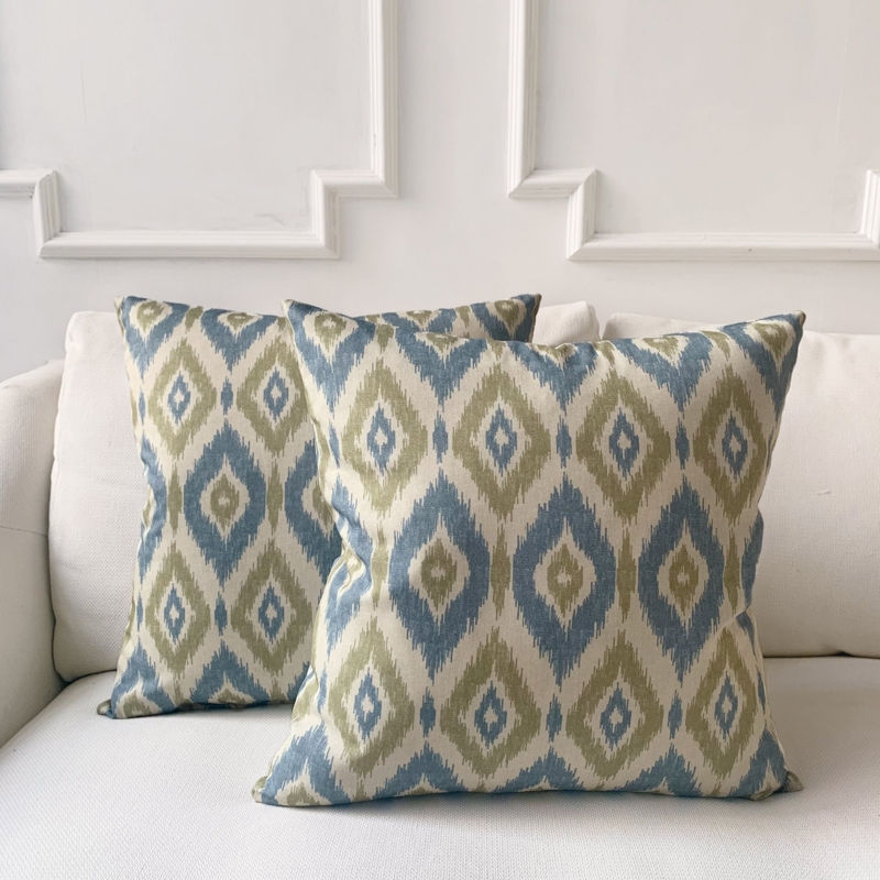 Throw Pillow Geometric Ikat Knife Edge Coastal Navy Accent
