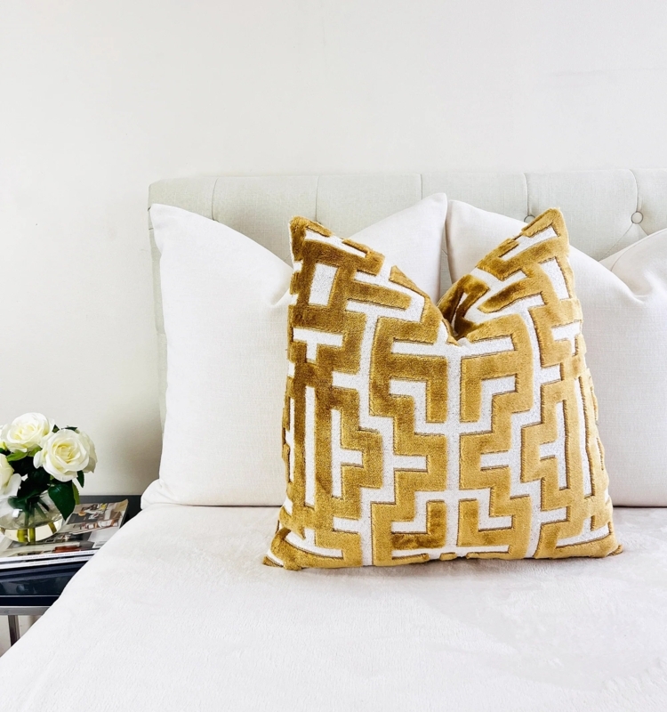 Throw Pillow, Geometric Metallic Graphic Print, Navy Velvet, Luxurious