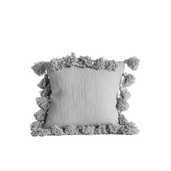 Throw Pillow Geometric Print Cotton Boho Grey Tassel Accent