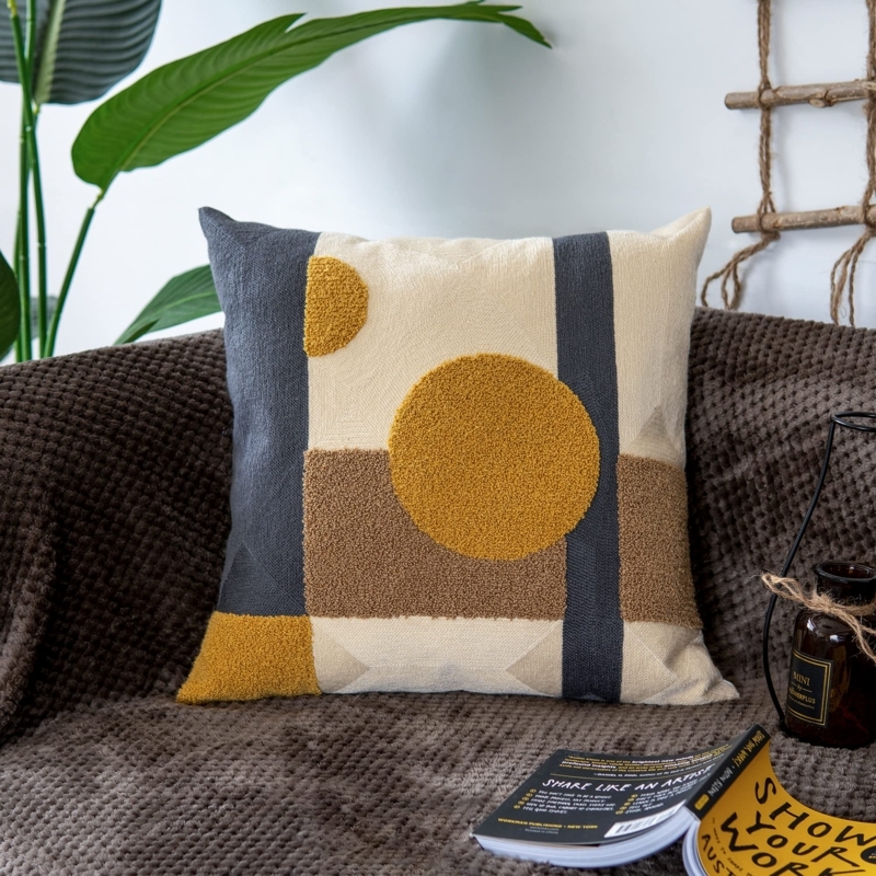 Throw Pillow: Geometric Tribal Pattern, Golden Brown Boho Chic