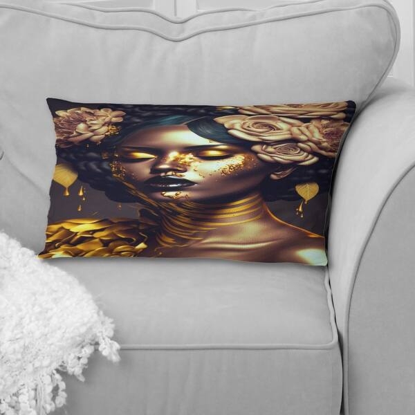 Throw Pillow Glam Artistic Black Floral Woman Graphic Metallic Gold