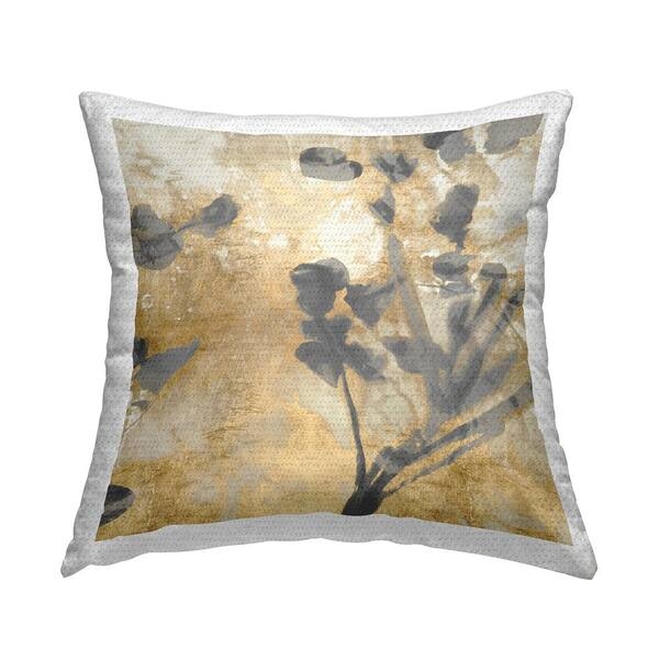 Throw Pillow Glam Botanical Sprig Pattern Gold Cream Floral Motif
