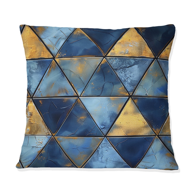 Throw Pillow Glam Triangle Mosaic Print Gold And Blue Palette Geometric