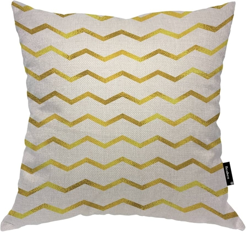 Throw Pillow Gold Chevron Abstract Zigzag Metallic Finish Glam