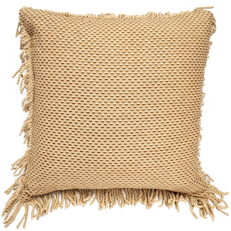 Throw Pillow Gold Geometric Weave Bullion Fringe Maximalist