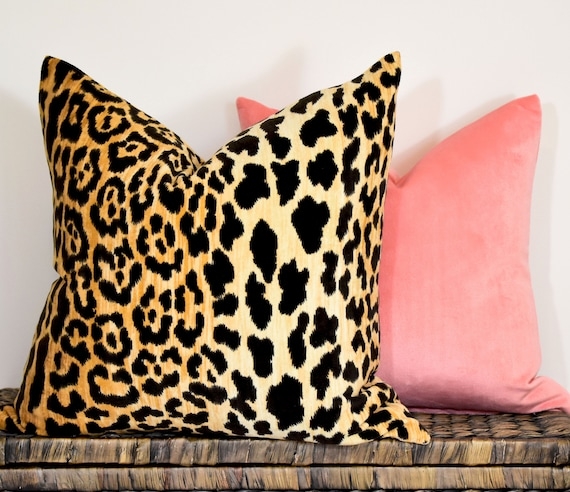 Throw Pillow Gold Velvet Leopard Print Chinoiserie Chic Luxe