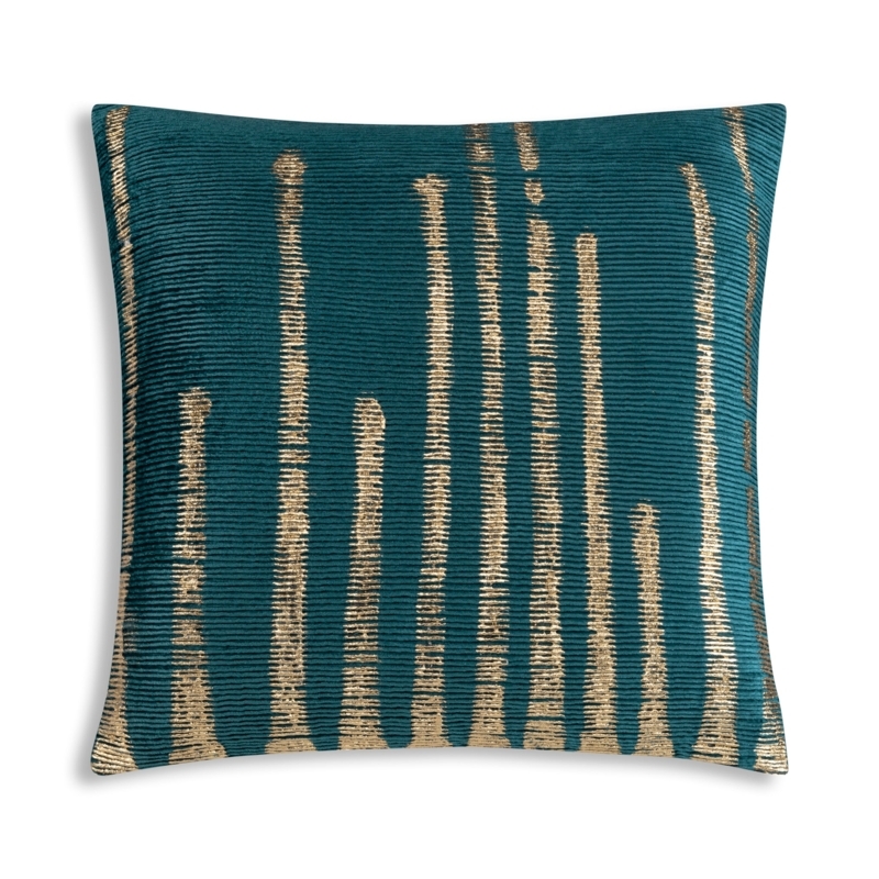 Throw Pillow Gold Velvet Shimmering Botanical Print Glam Living Decor