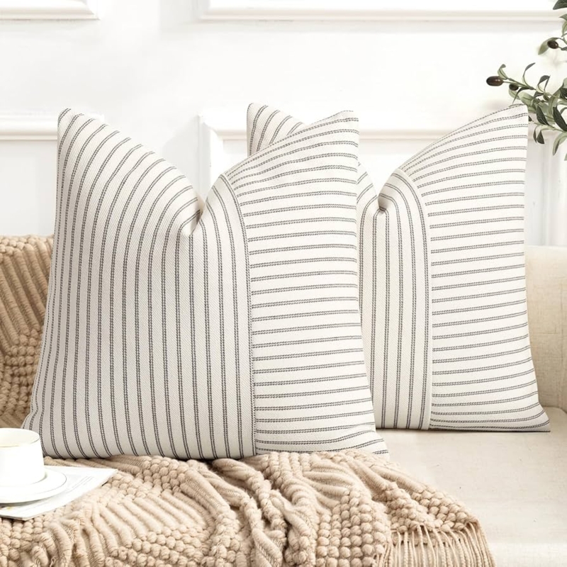 Throw Pillow Gray And Beige Patchwork Design Linen Like Farmhouse