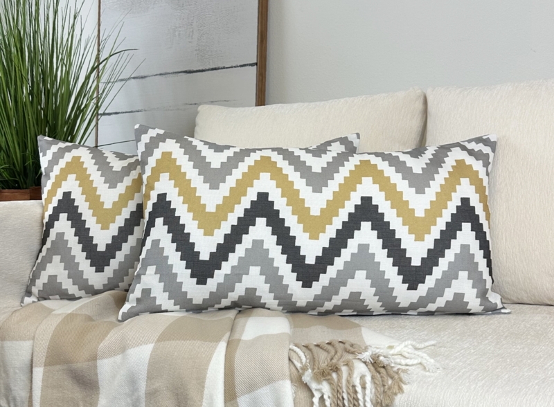 Throw Pillow Gray Chevron Lumbar Shape Modern Printed