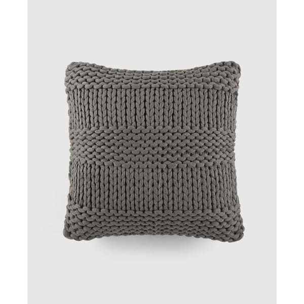 Throw Pillow Gray Chunky Knit Braided, chunky knit throw pillow decor
