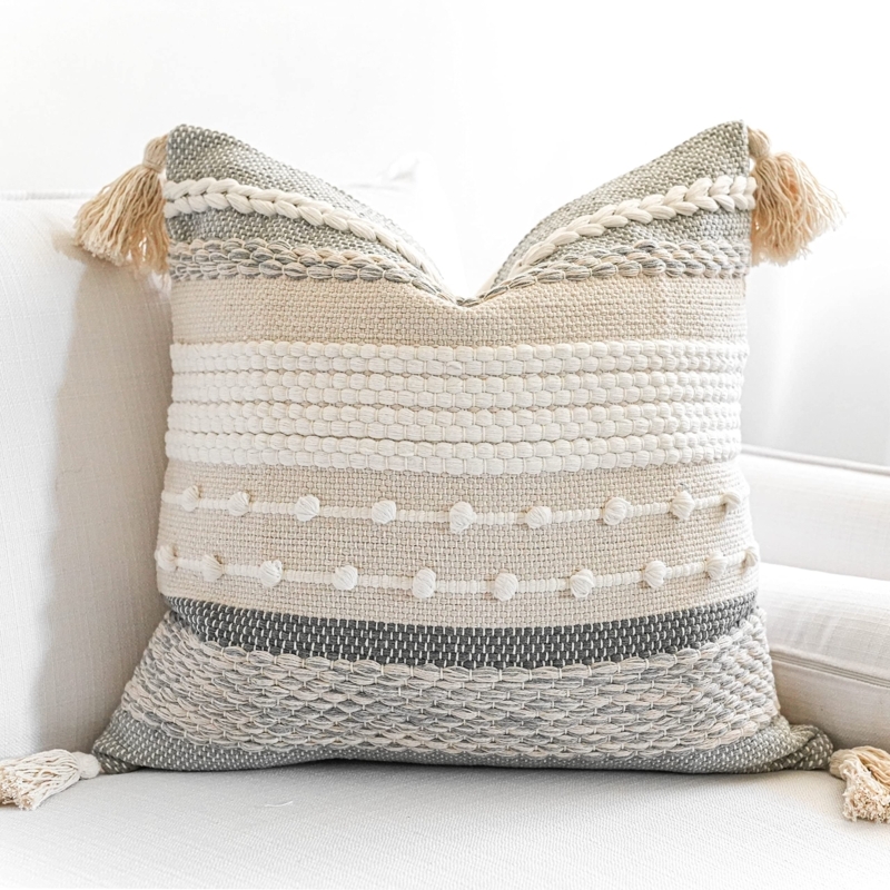 Throw Pillow Gray Chunky Woven Texture Tactile Farmhouse