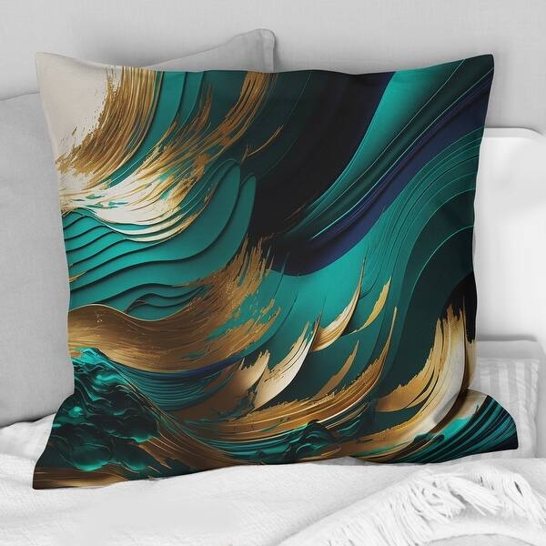 Throw Pillow: Green and Gold Agate Motif Abstract Artistic Vibrant