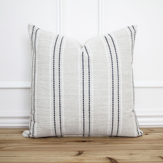 Throw Pillow: Grey and White Horizontal Stripes, Coastal Farmhouse Style