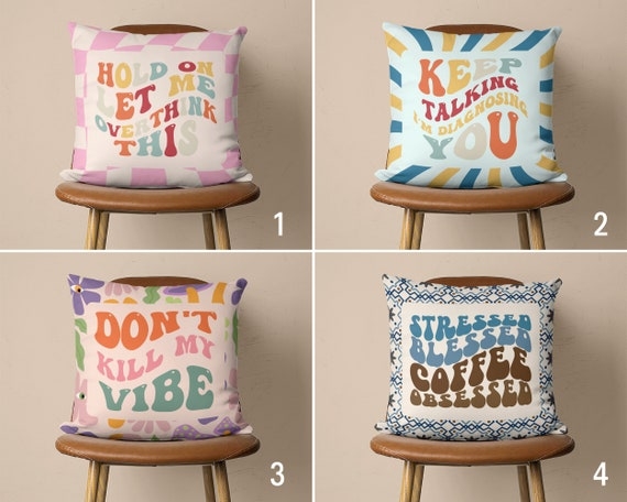 Throw Pillow Groovy Typography Retro Style Colorful Accent Cushion
