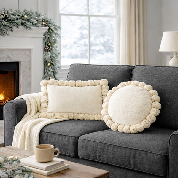 Throw Pillow Grouping Chunky Knit Texture Fringed Border