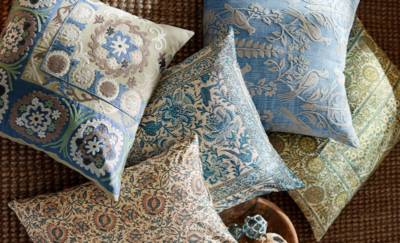 Throw Pillow Grouping Coastal Tonal Layering on Sofa