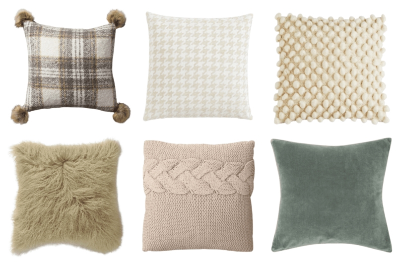 Throw Pillow Grouping Neutral Plaid Fringed Trim