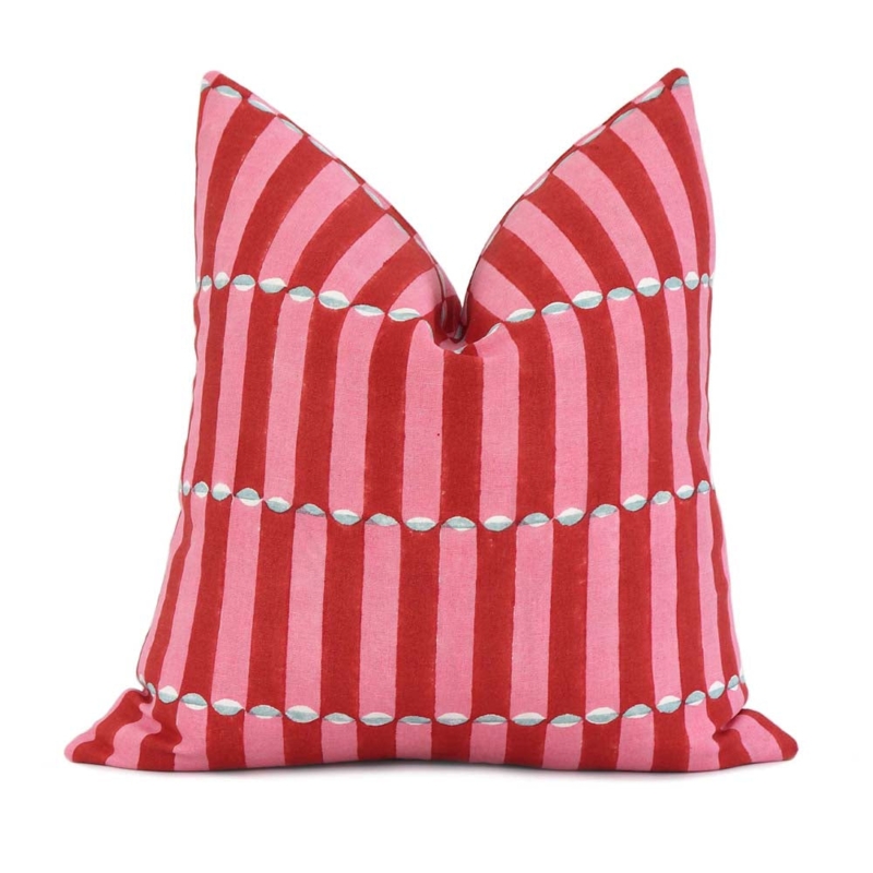 Throw Pillow Hand Block Print Pink And Red Geometric Bohemian