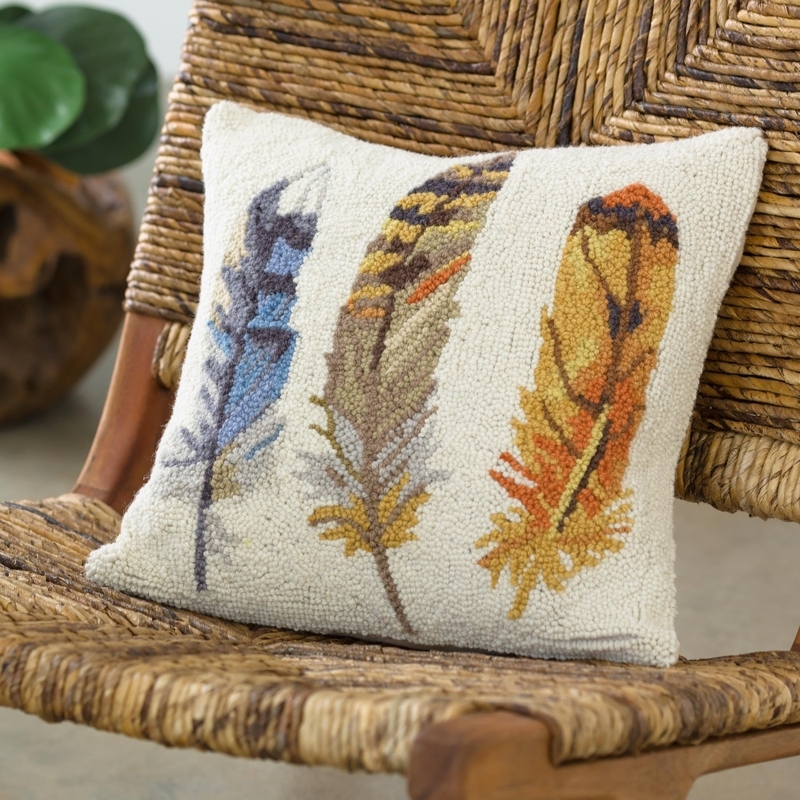 Throw Pillow Hand-Hooked Triple Feather Wool-Like Artisanal