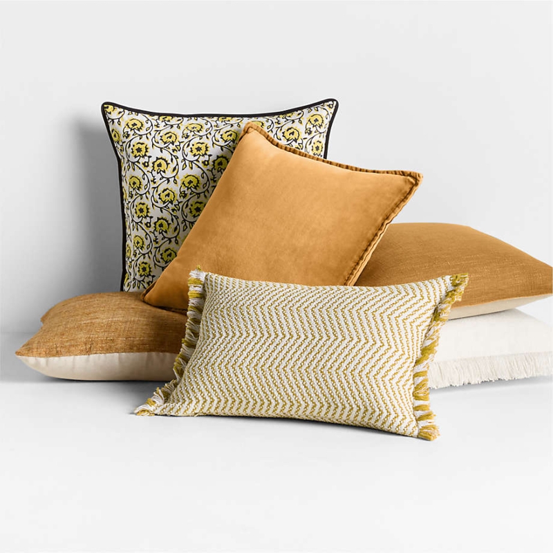 Throw Pillow, Hand-Printed Floral, Reversible Cotton, Waffle Weave