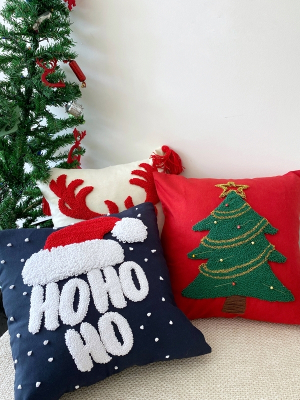 Throw Pillow: Hand Tufted Santa Cushion, Textured Holiday Decor