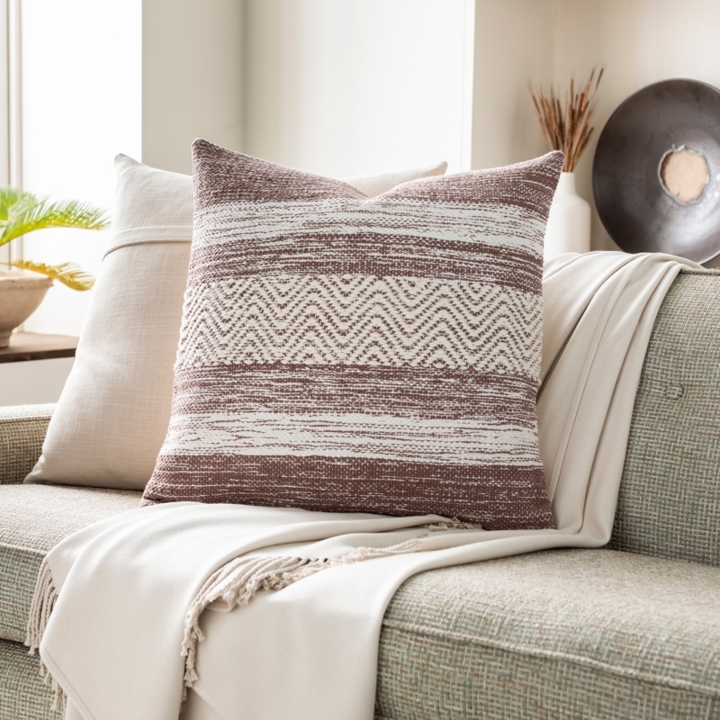 Throw Pillow Hand Woven Texture Heathered Yarn Gray Chunky Knit Cozy