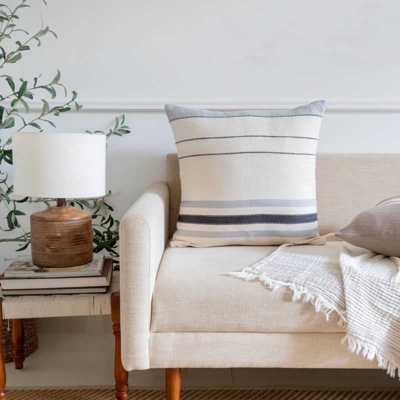 Throw Pillow: Hand Woven Texture Ivory Brown Striped Boho Chic Styling