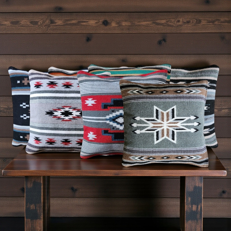 Throw Pillow: Handwoven Wool Southwestern Geometric Motif, Rustic Cover