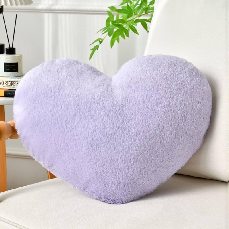 Throw Pillow Heart Shaped Faux Fur Shaggy Plush, Glam Decor