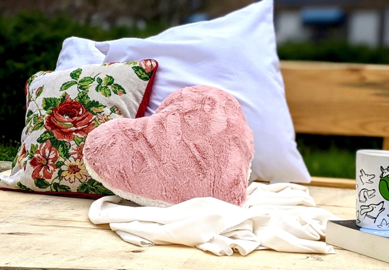Throw Pillow Heart Shaped Faux Fur Two Tone Pink White Shaggy Plush