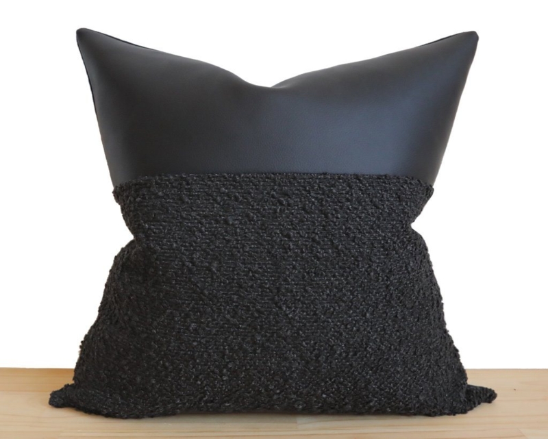 Throw Pillow Heavy Boucle Texture All Black Minimalist