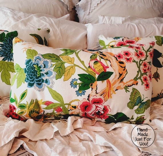 Throw Pillow High-Contrast Botanical Print Vivid Island Style Decor
