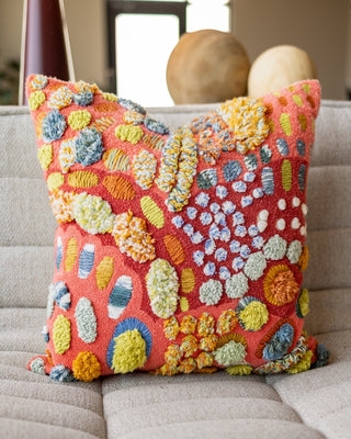 Throw Pillow highlighting Abstract Blue Shapes and Embroidered Texture