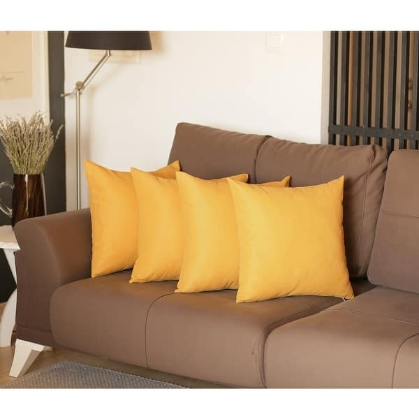 Throw Pillow Honey Yellow Linen Like Set Of Four Textured Covers