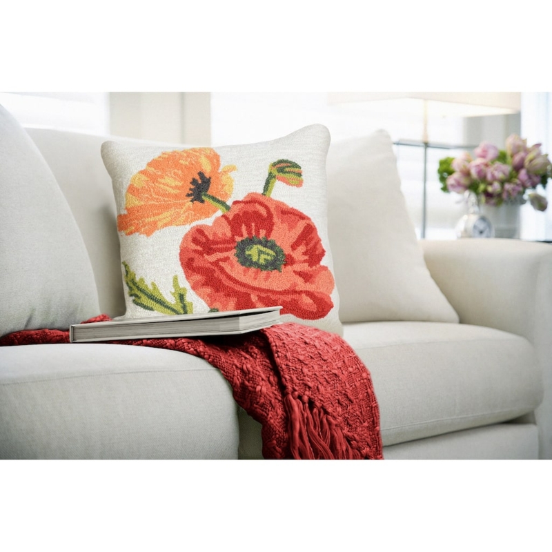 Throw Pillow Hooked Texture Poppy Floral, poppy floral throw pillow