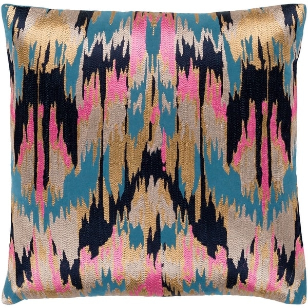 Throw Pillow Hot Pink Navy Embroidered Ikat Geometric