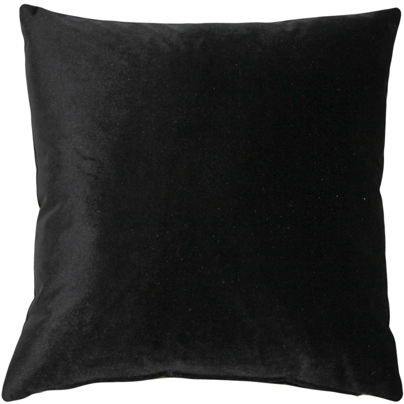 Throw Pillow in Black Velvet-Like Fabric with Piped Trim Detail