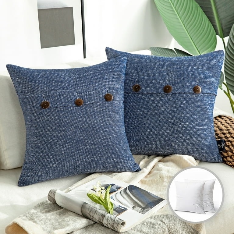 Throw Pillow in Cotton Blend Fabric with Triple Button Detail